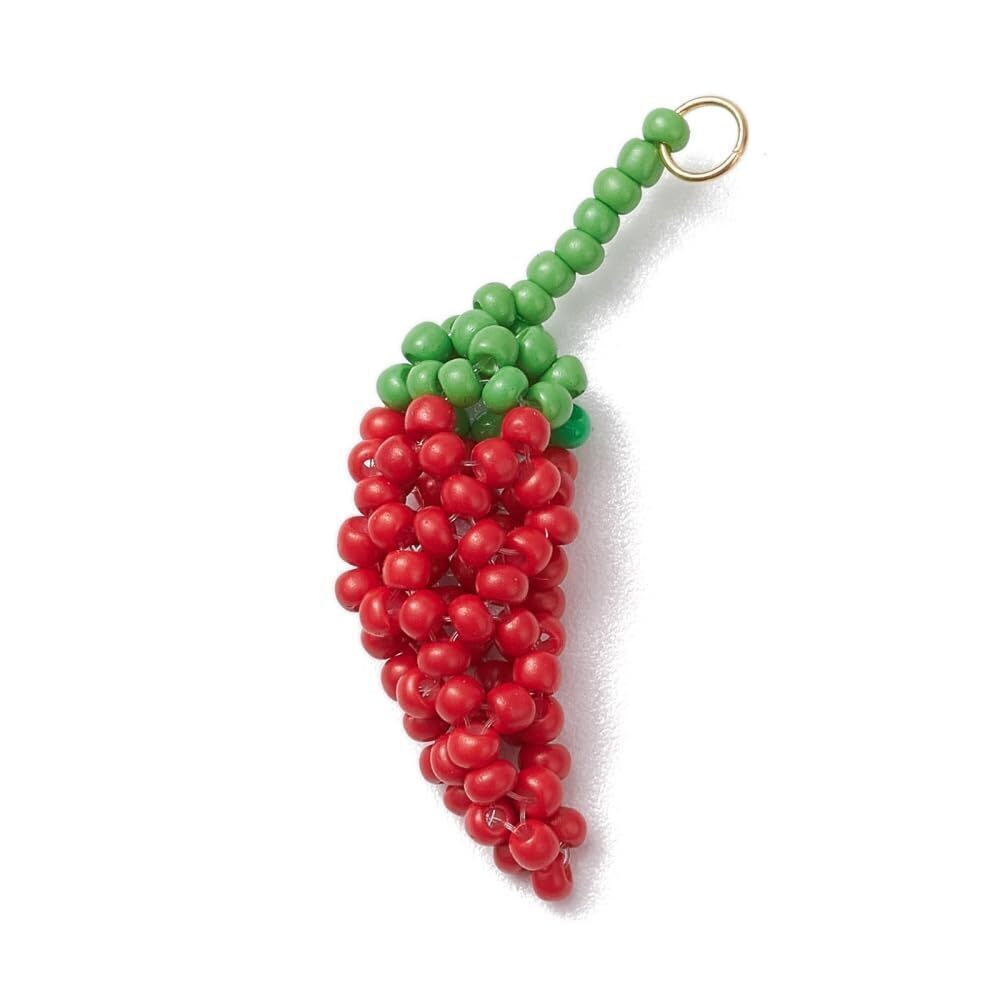 9584 10Pcs Hot Pepper Glass Dangle Pendants Cute Imitation Food Seed Charms